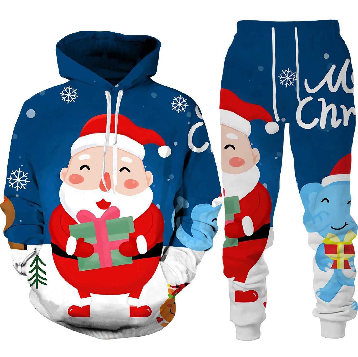 Santa Claus autumn 3D printed boy and girl tracksuit set casual hoodie and pants 2-piece set fashionable unisex clothing W241213