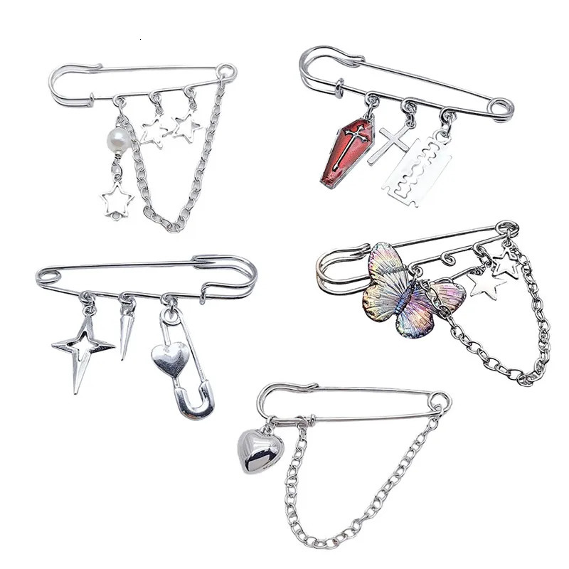 Gothic Brooch CrossBladeFive Pointed StarHeart Paper Clip Collar Pin Fashion Sneaker Badge Shirt Accessories 241210