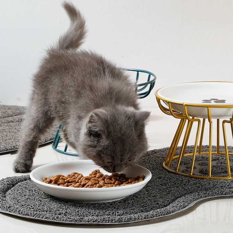 Cat Feeders Pet Ceramic Bowl Cat Metal Bowl Rack Ceramic Drinking Feeding Bowl Snack Canned Food Plate Anti-Cervical Spondylosis Food Basin z241213