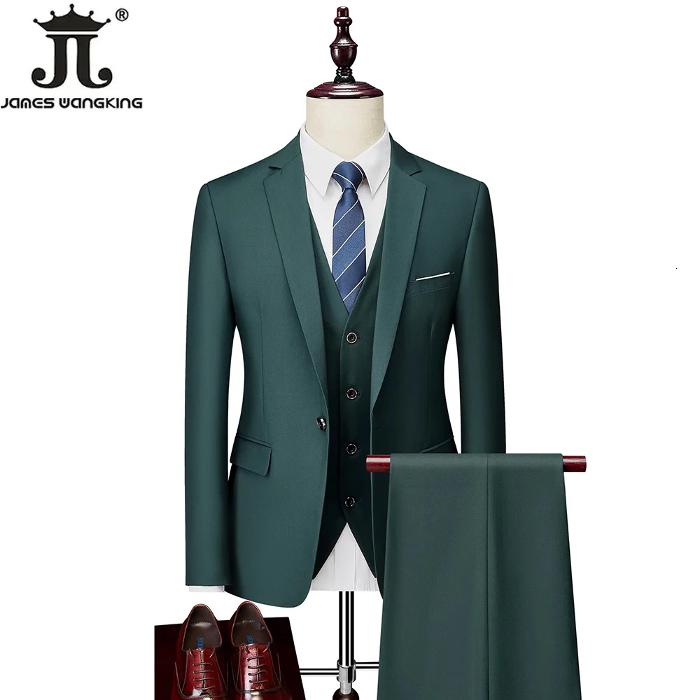 M-6Xl 15 Colors ( Jacket+Vest+Pants ) Formal Business Office Men's Suits Groom Wedding Party Dress Solid Color Suit