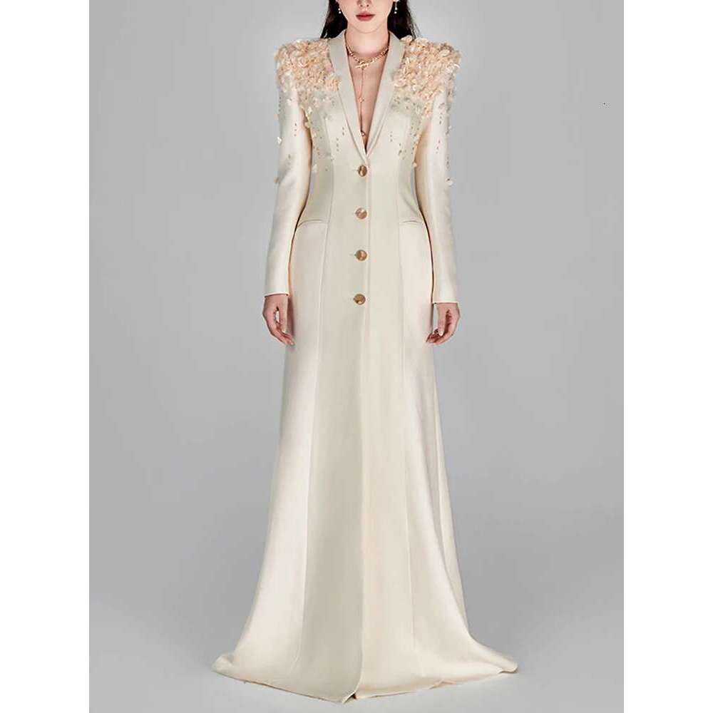 Ladies' Suit HIGH QUALITY Newest Fashion Designer Maxi Dresses Women's Sleeve Stunning Wers Appliques Beaded Long Dress