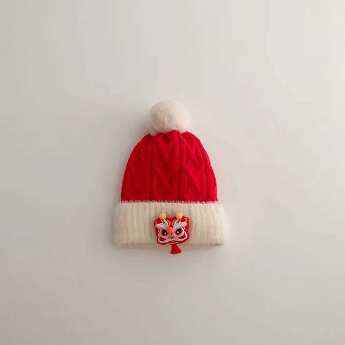 Scarves Wraps Baby Knitted Hat Scarf Set Autumn Winter Chinese Lion Cap For Girls Boys Cute Cartoon Christmas Scarf Baby One Year Old Gifts H241213
