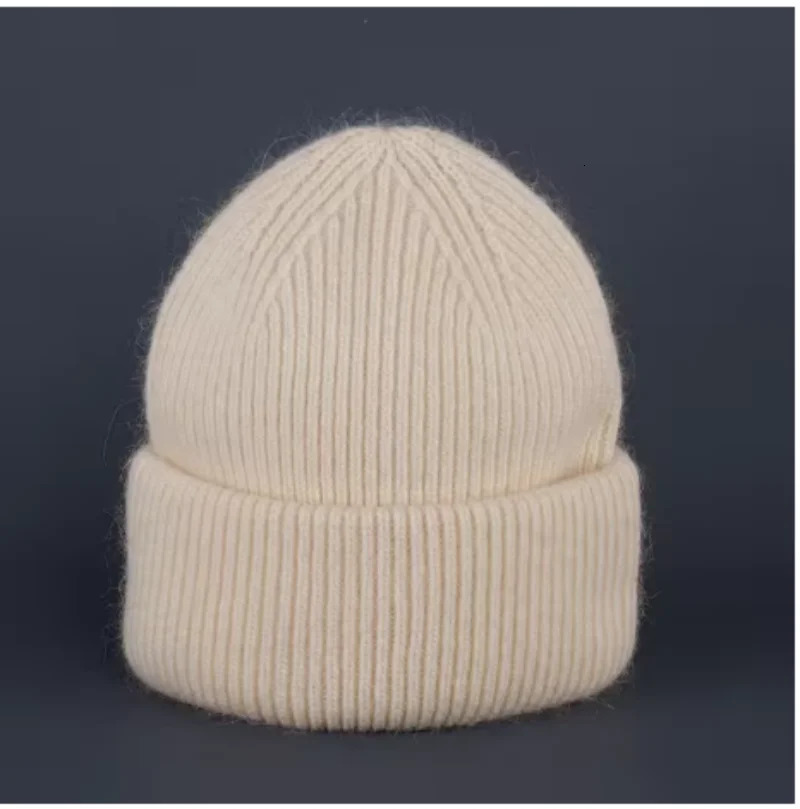 Winter rabbit fur fluffy knitted hat warm Angora bunny hat suitable for women soft skiing outdoor knitted wool hat 241205
