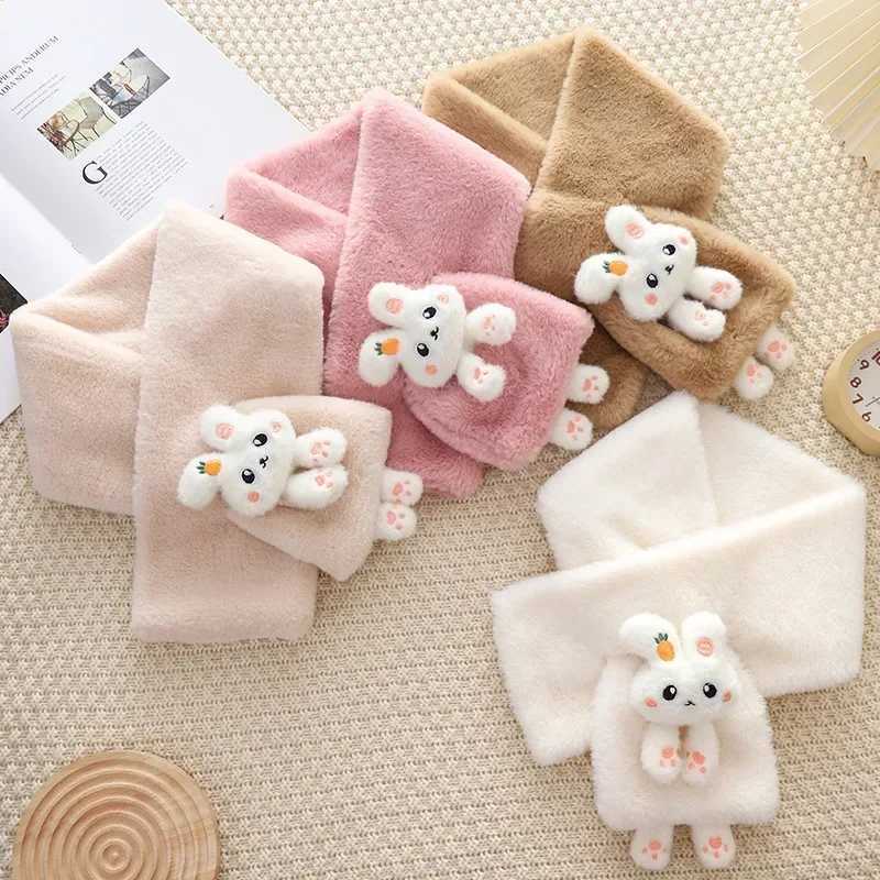 Scarves Wraps 1pcs Boys Girls Winter Scarfs Thick Plush Cros Childrens Scarf Baby Bib Cute Cartoon Rabbit Faux Fur Neck Protection Warm Shawl H241213