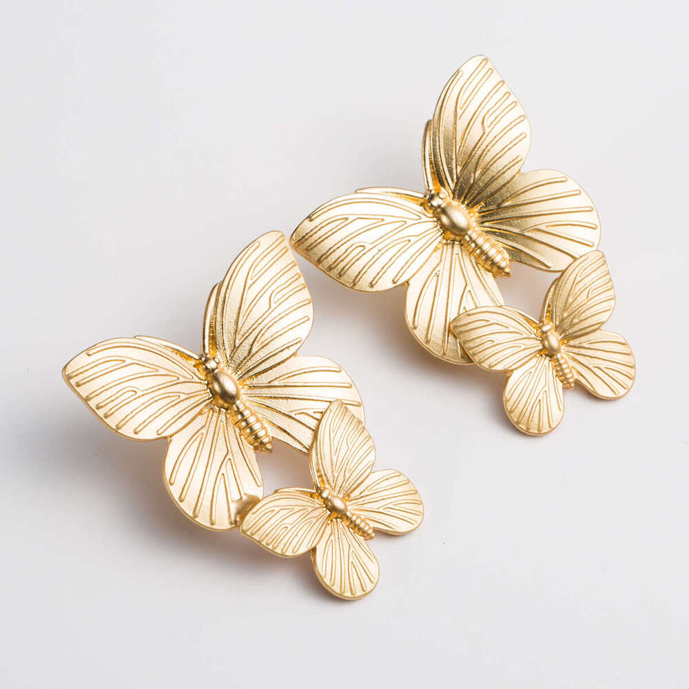 New Metal Texture Two Butterfly Women's Trendy temperament Earrings Cool Style
