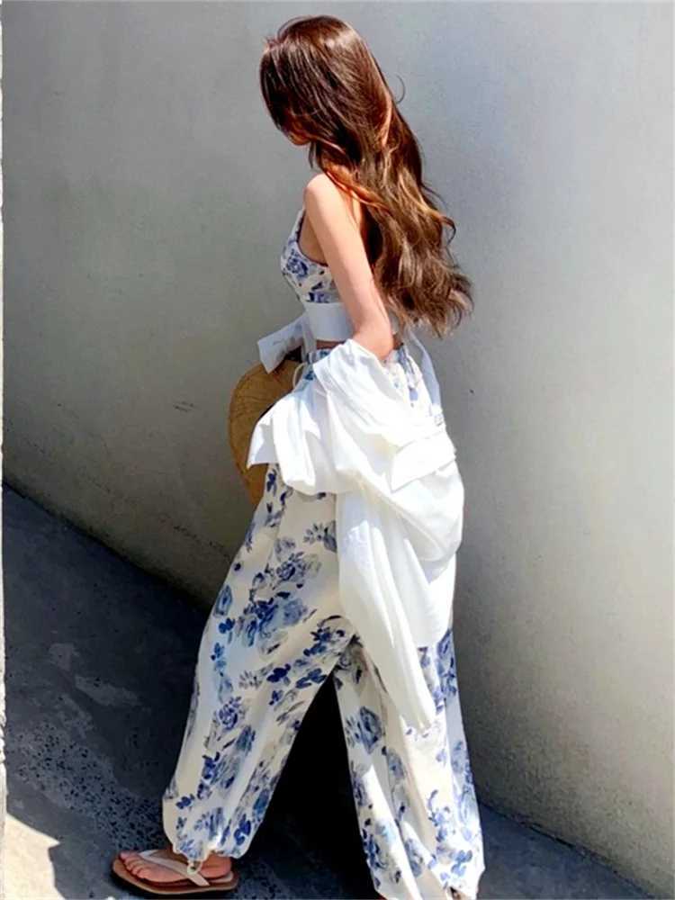 Women's Two Piece Pants Women Floral 2 Piece Pant Sets Slveless Camisole Tops + Elastic Waist Loose Long Pants Outfits Summer Casual Strtwear Y24