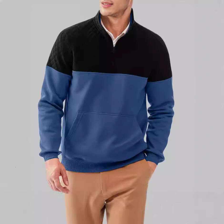 Color Blocked Half Zipper Pullover Outdoor Casual Hoodie 6788 Fashionable Quality Classic