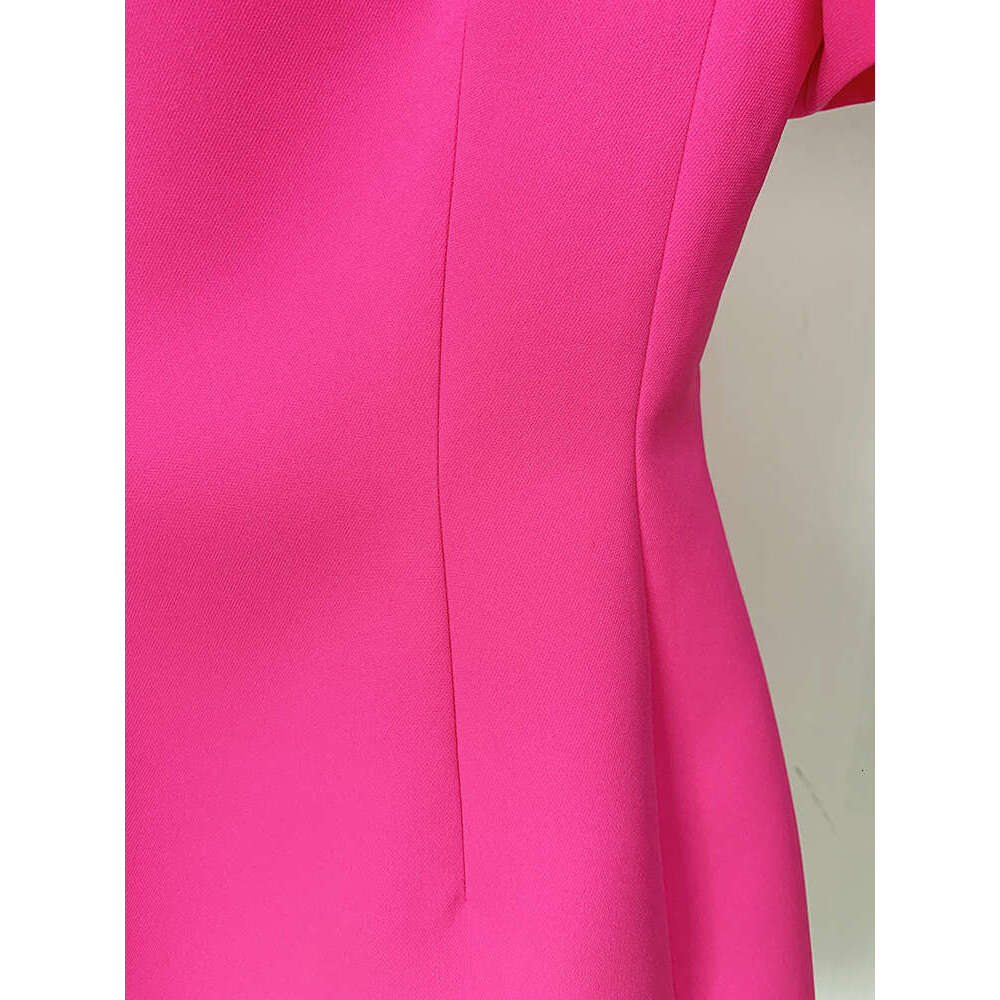 Skirt Set HIGH STREET Newest Fashion Designer Women's Eleagnt Short Sleeve Back V Bow Dress Hot Pink