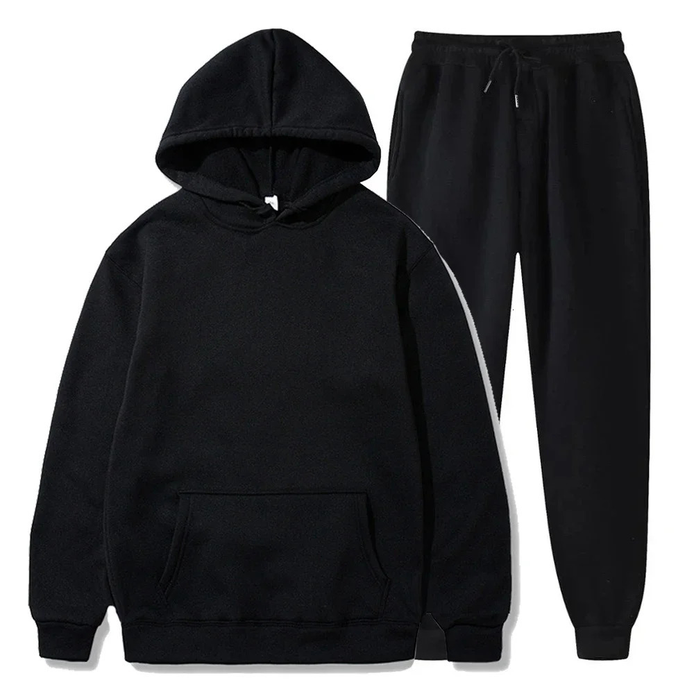 Basic wool hoodie and sweatpants set mens jogging wholesale sportswear unisex ensemble 241211