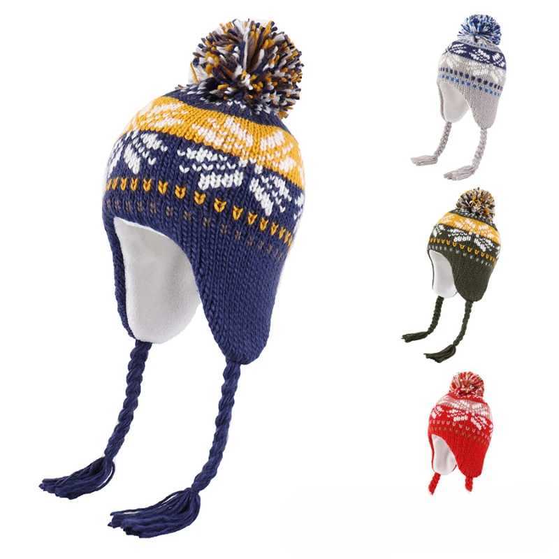 Snowflake Knitted Hat for Women Outdoor Warm Ear Protection Hair Ball Hat Winter Hats for Girl Baby Caps for Girl XJ241213
