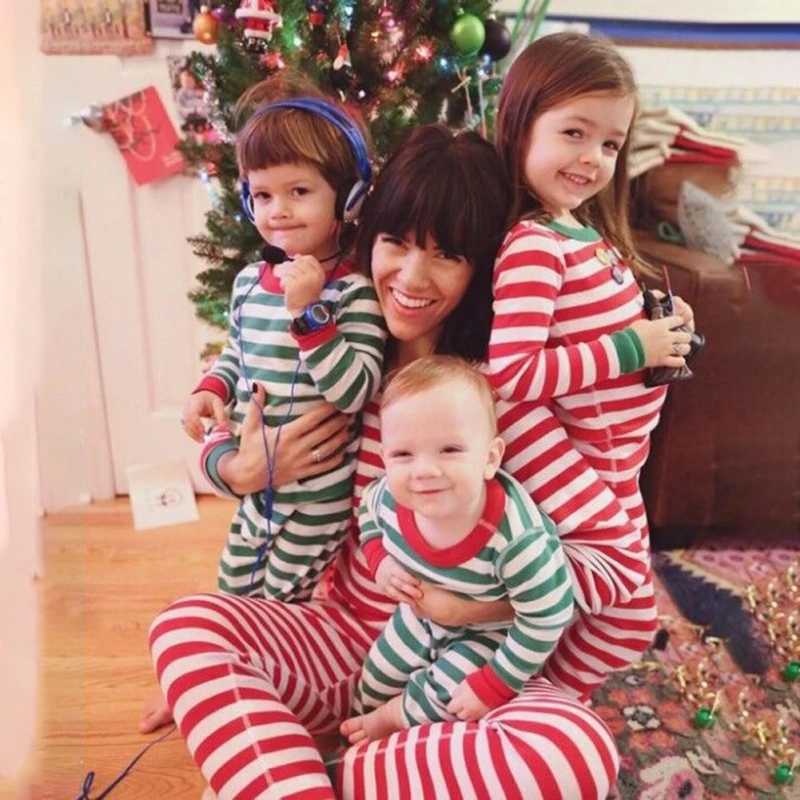 Autumn Childrens Christmas Boys and Girls Family Clothing Striped Two Piece Set Spring Soft Comfortable Home Set W241213