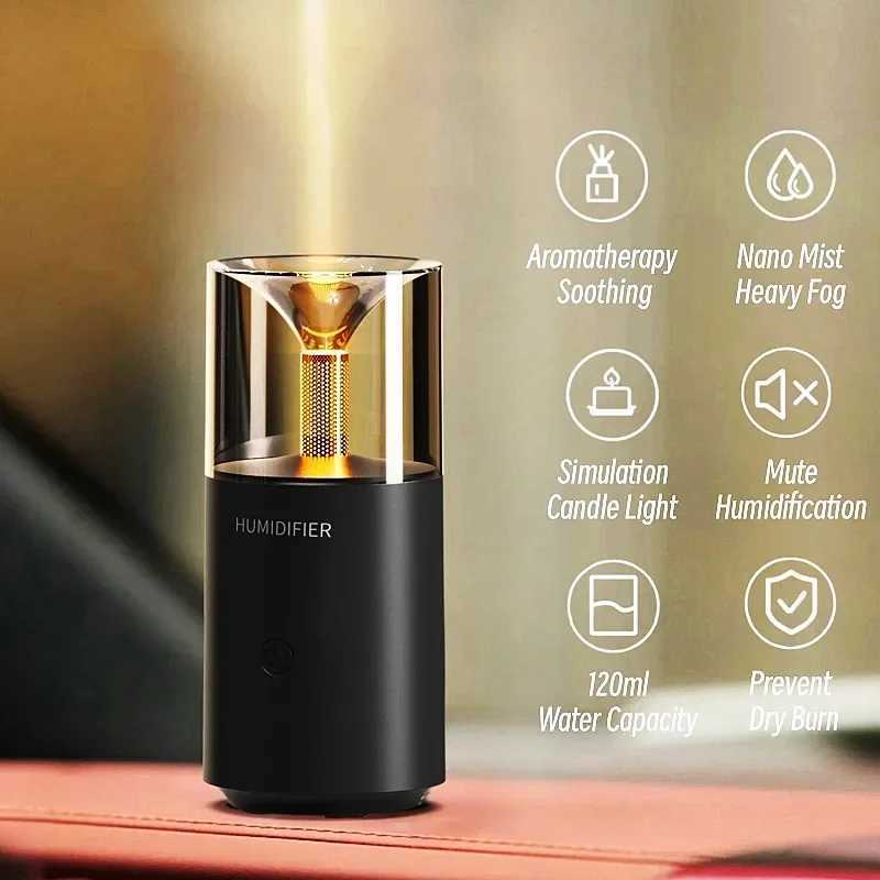 Candlelight Aroma Diffuser USB Electric Ultrasonic Mist Maker Air Humidifier for Home Car Mini Fragrance Essential Oil DiffuserXJ241213
