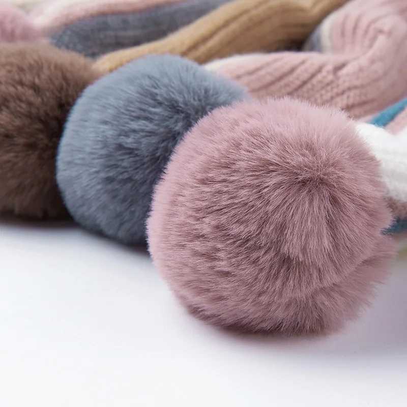 Scarves Wraps Children Scarf Knitted Winter Cashmere Soft Scarf Baby Boys Girls Lovely Fur Pom-pom Neckerchief Kids Girl Neck Warmers Scarf H241213