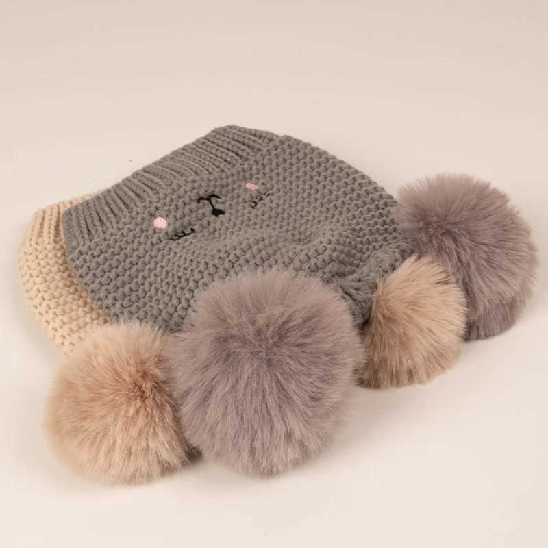 Autumn Winter Baby Hat Girls Boys Beanie Bonnet Kids Cute Double Ball Knit Hats Solid Newborn Accessories Warmer StuffXJ241213