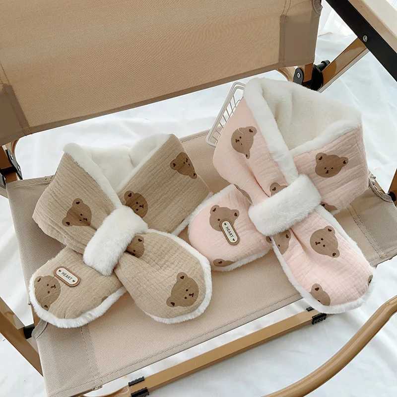 Scarves Wraps Korean Cartoon Bear Wool Fur Cross Warm Scarf Baby Fake Collar Neck Guard Shawl Winter Blouse Shoulder Cape Children Neckerchief H241213