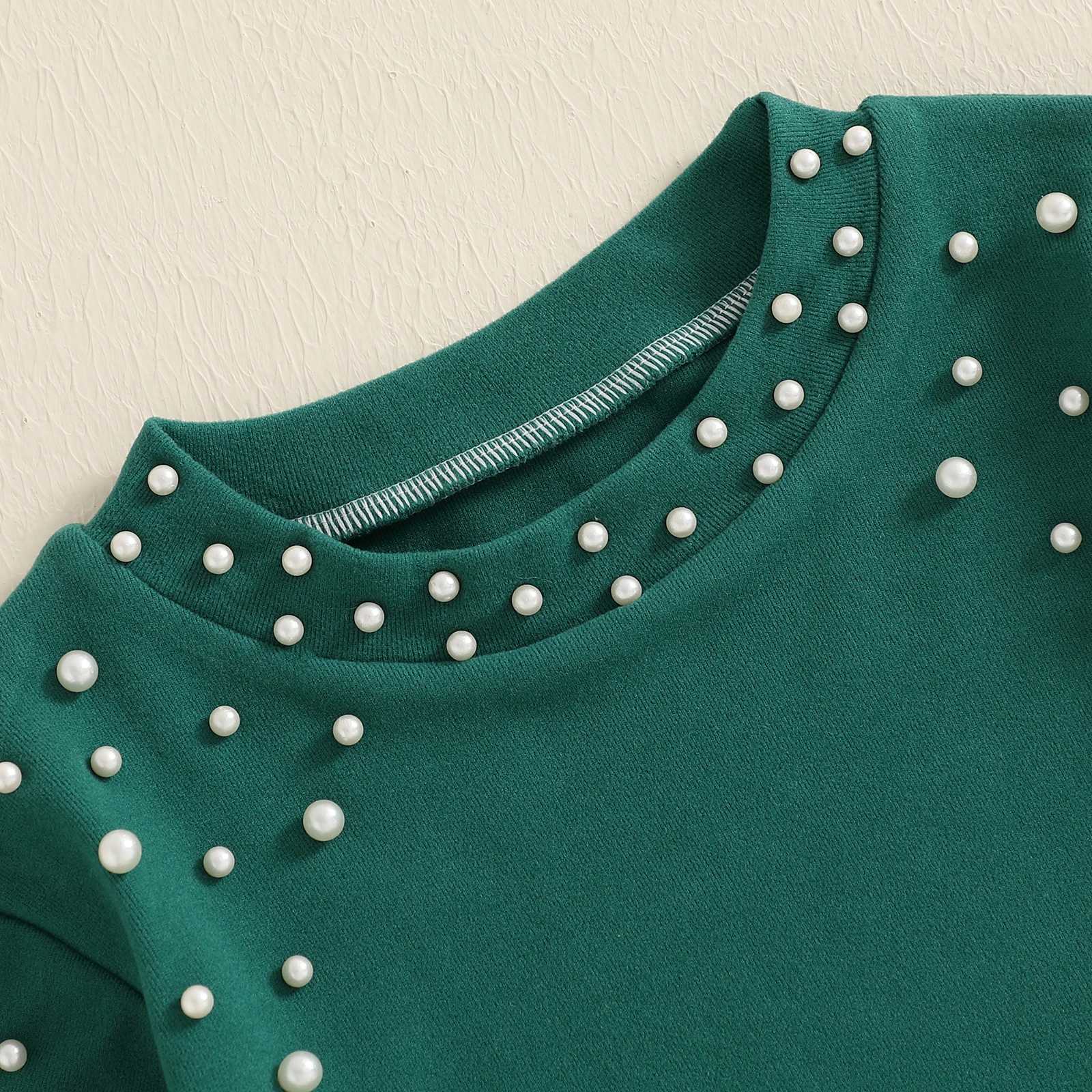 1-5 Year Childrens and Girls Christmas Set Fashion Pearl Bead Long Sleeve Sweater Gingerbread Mens Printing Techniques 2-piece Set W241213