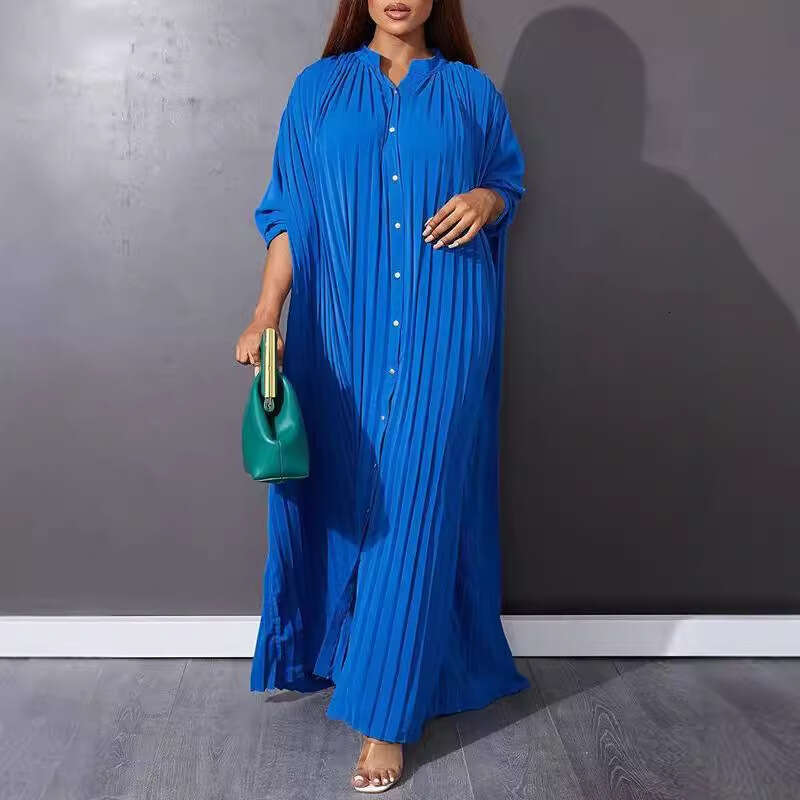 European And American Women's New Loose Single Breasted Pleated Cardigan Plus Size Dress, Fashionable Quality Classic