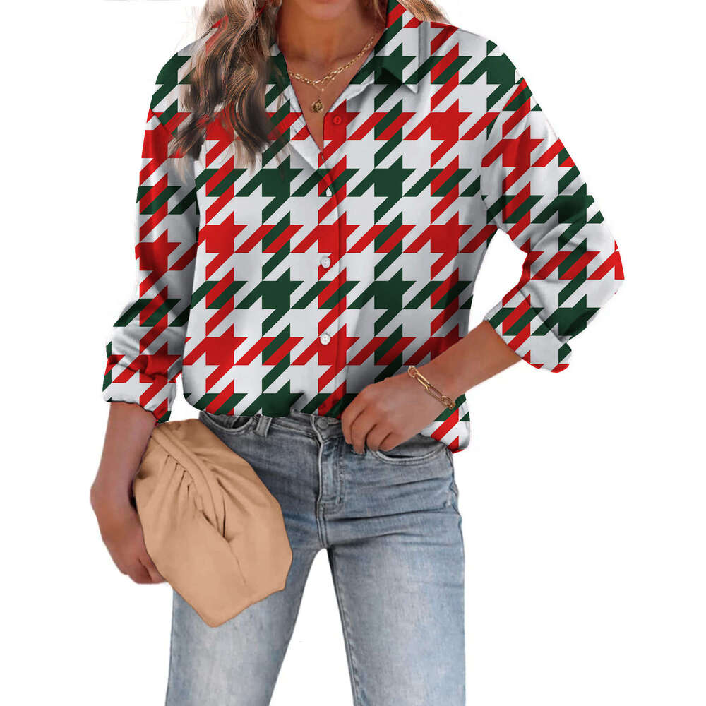 Fashionable European American Shirts For Spring Autumn, Loose Fitting, Digital Printed, Single Breasted, Autumn Cardigan, Women's Shirts, Trendy 