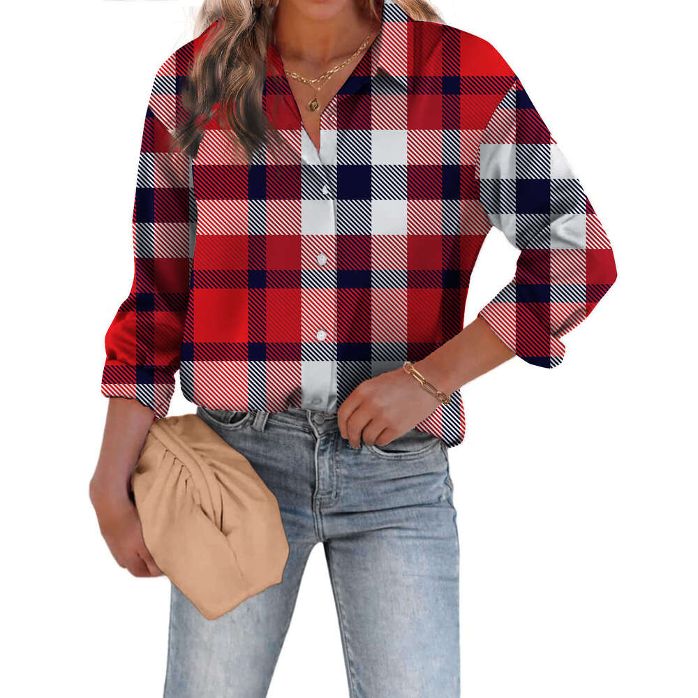 Fashionable European American Shirts For Spring Autumn, Loose Fitting, Digital Printed, Single Breasted, Autumn Cardigan, Women's Shirts, Trendy 
