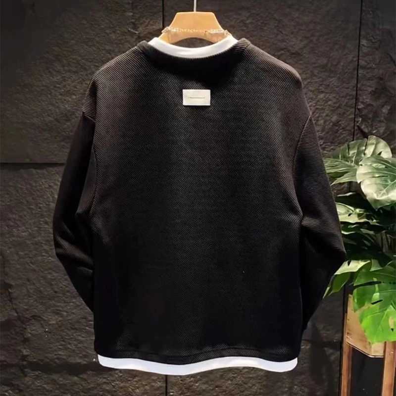 Mens Fashion Retro Japanese Style Patch Work Simple Sweatshirt Autumn Winter Casual Round Neck Long Sleeve Loose Zipper Hoodie W241213