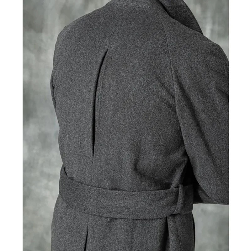 Mens Raglan Sleeve Coat Autumn and Winter Mid Length Fashion Flip Collar Wool Belt Casual 241213