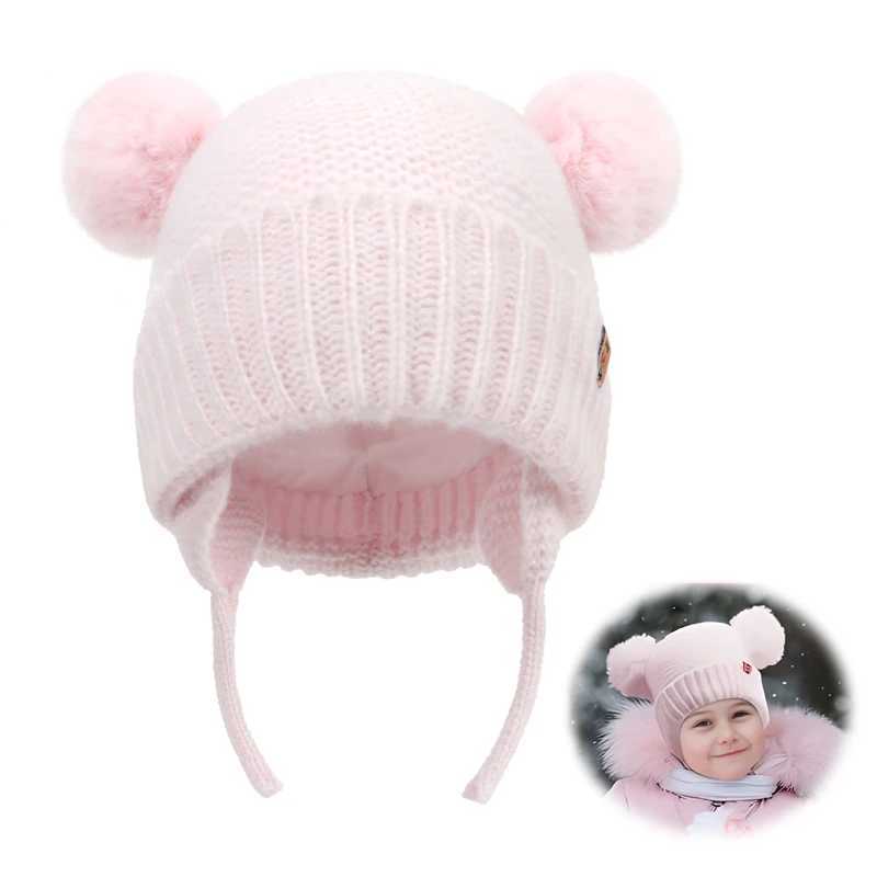 Winter Baby Hat Windproof Toddler Bonnet Cute Pompom Knitted Hats Newborn Beanies Cap Outdoor Warm Infant Accessories 0-2 YearsXJ241213
