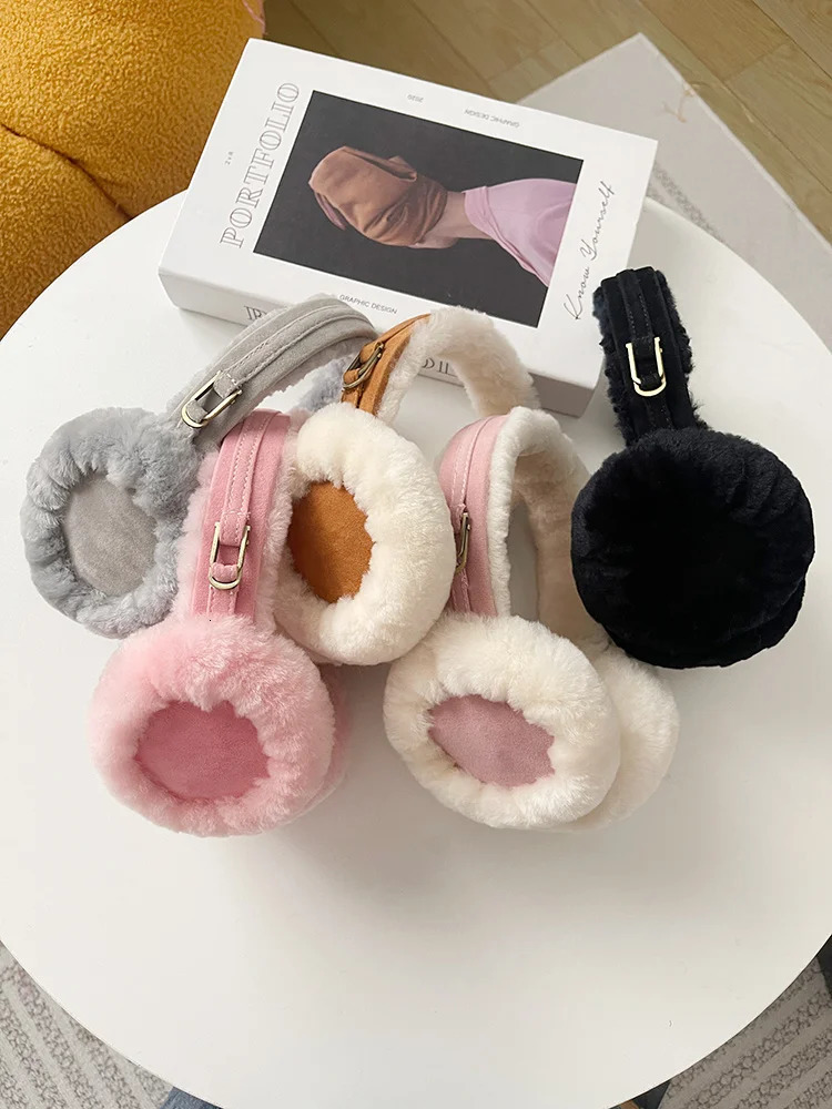 Wool earmuffs for warmth winter sheepskin earmuffs for men soft and solid earmuffs for outdoor cold protection 241211