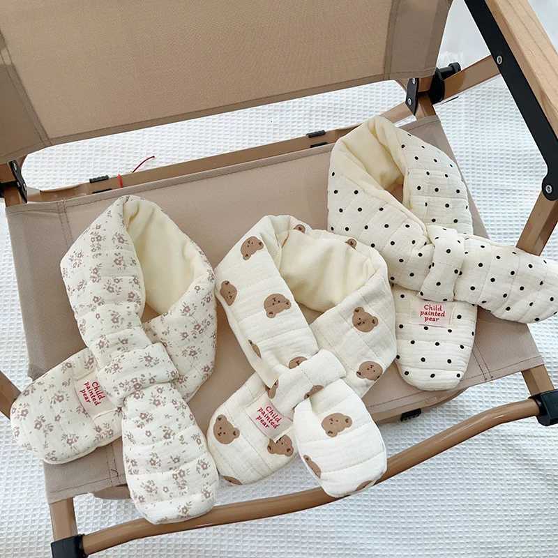 Scarves Wraps Thicken Cotton Baby Scarf Cute Print Children Short Scarves Korean Kids Cross Neckerchief Collar Winter Warm Toddler Neck Covers H241213
