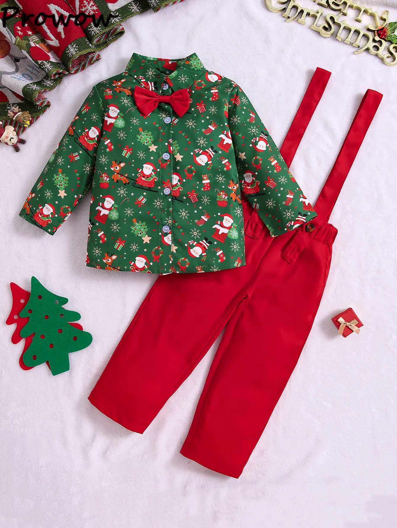 Prowow 1-6Y Baby Christmas Set Childrens Collar Christmas Shirt+Red Coat Childrens New Year Clothing Baby Christmas Clothing W241213