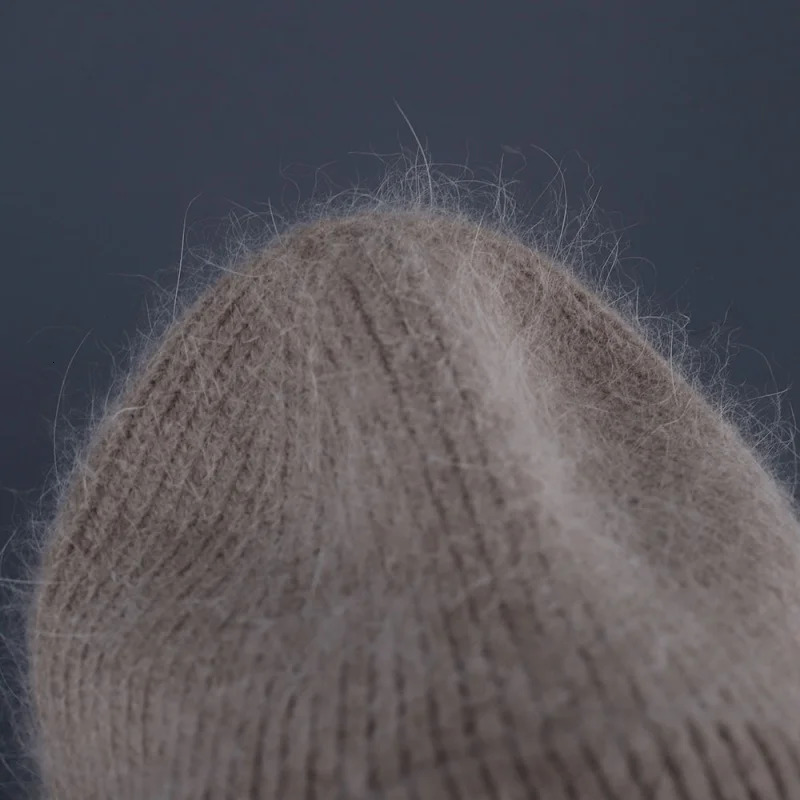 Winter rabbit fur fluffy knitted hat warm Angora bunny hat suitable for women soft skiing outdoor knitted wool hat 241205