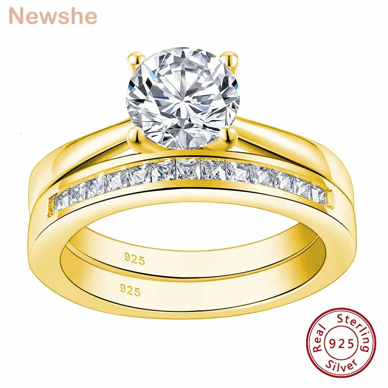 she 925 Silver Engagement Ring Wedding Band White Yellow Gold Jewelry y Solitaire Round Cubic Zircon Diamond Rings 241213