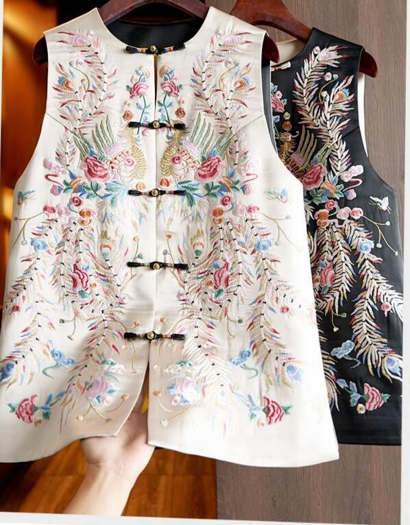 Women Chinese Style Retro Jacquard Buckle 2024 Spring Fashionable China-Chic Embroidery Vest Jacket