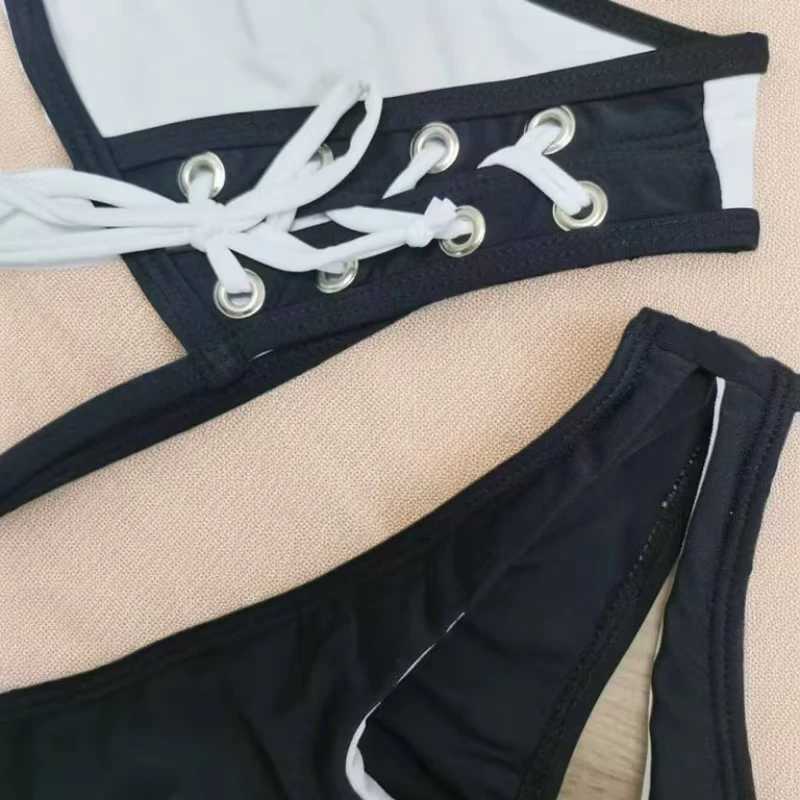 Sexy Swimsuit One-shoulder Black Bra High-waisted Bris Two-piece Split BikiniXJ241212