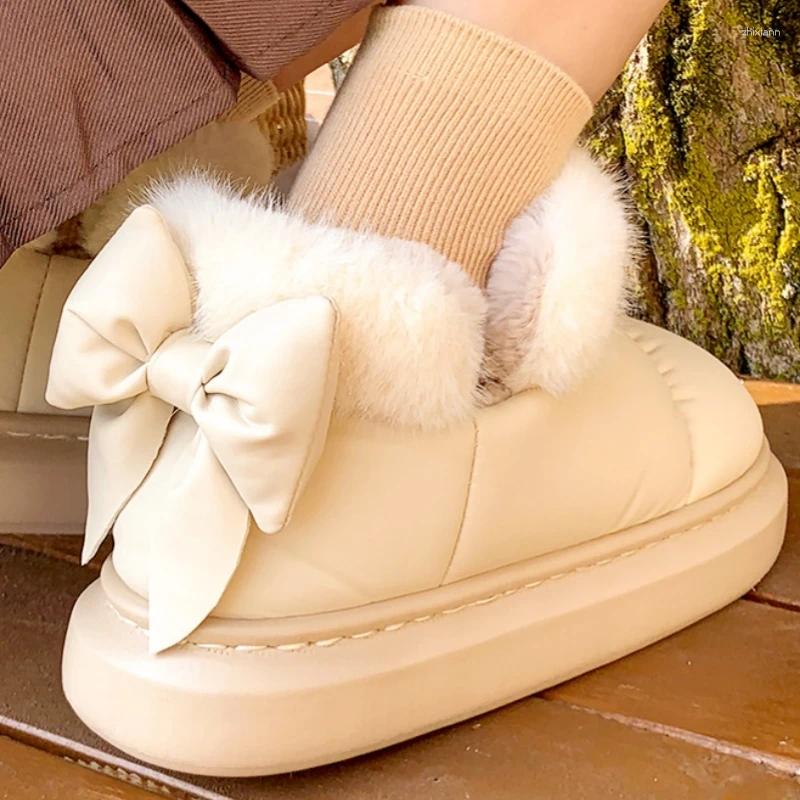 Boots Snow Women Bowknot Cotton Shoes Thick Platform Ankle For Fur Warm Plush zhanyishengli