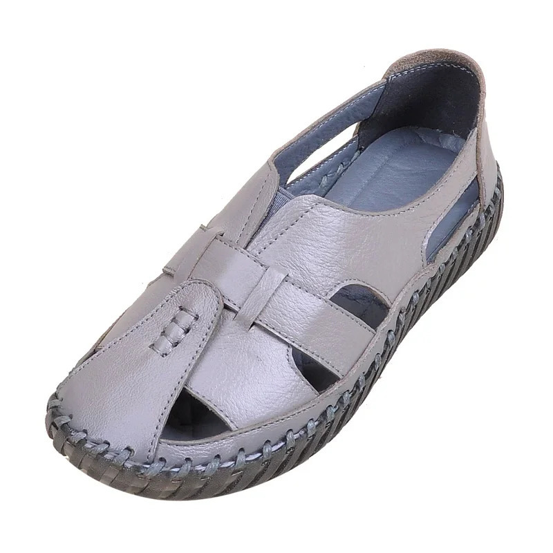 Ngouxm Womens Sandals Summer Genuine Leather Handmade Womens Sandals Womens Flat Shoes 241213