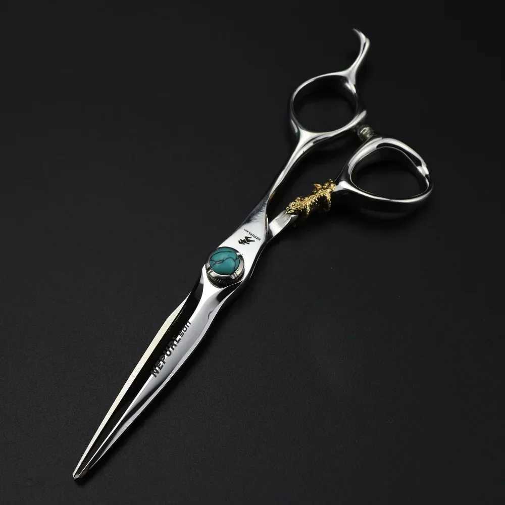 New Arrival Professional 440c steel 6 green gem hair scissors cutting barber tools Tiger haircut thinning shears hairdresser scissors Z241213