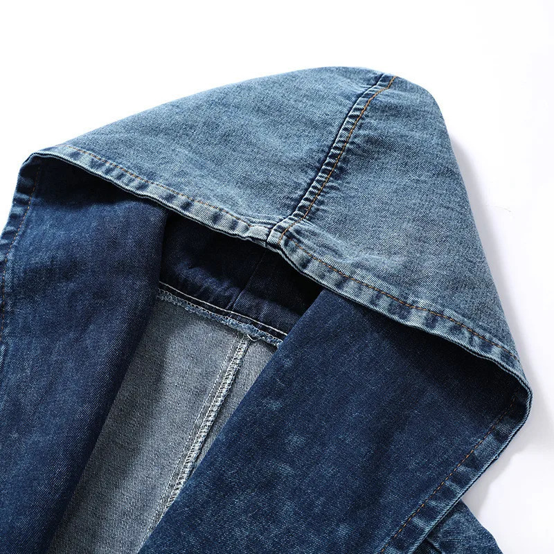 Autumn Womens Retro Hoodie Cowboy Coat Elastic Waist Lace Top Batwing Sleeve Blue Jeans Jacket Korean Loose Casual Street Wear 241211