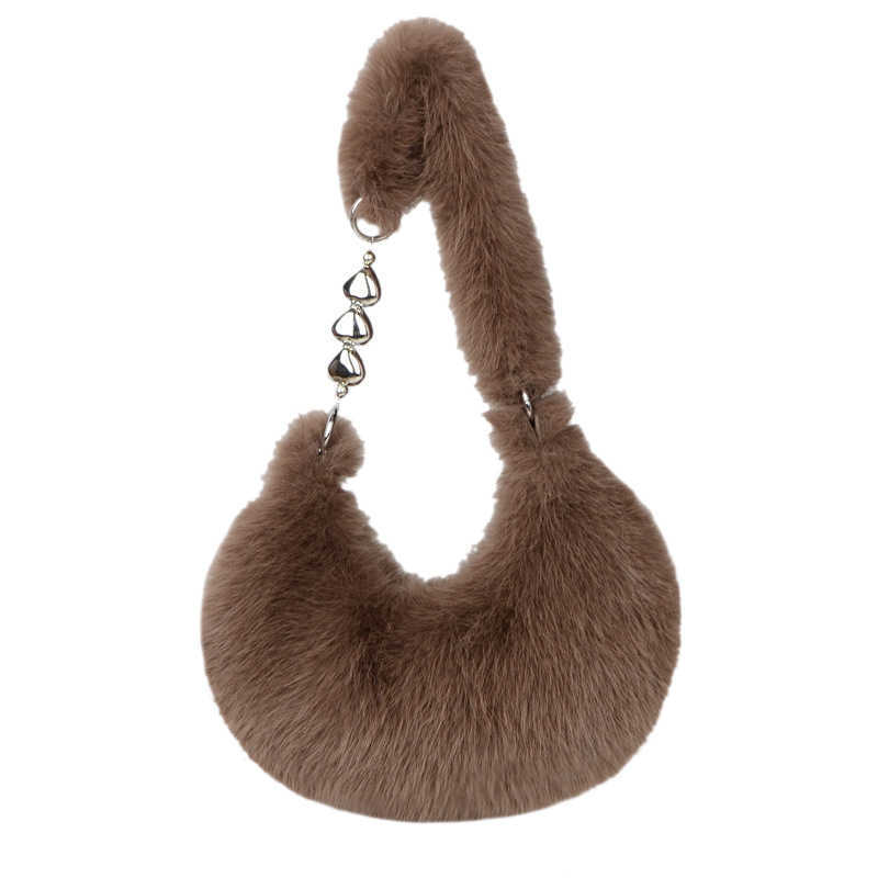Autumn and winter handbag womens fur plush cute heart chain Korean version versatile new zipper large capacity crossbody single shoulder handbag