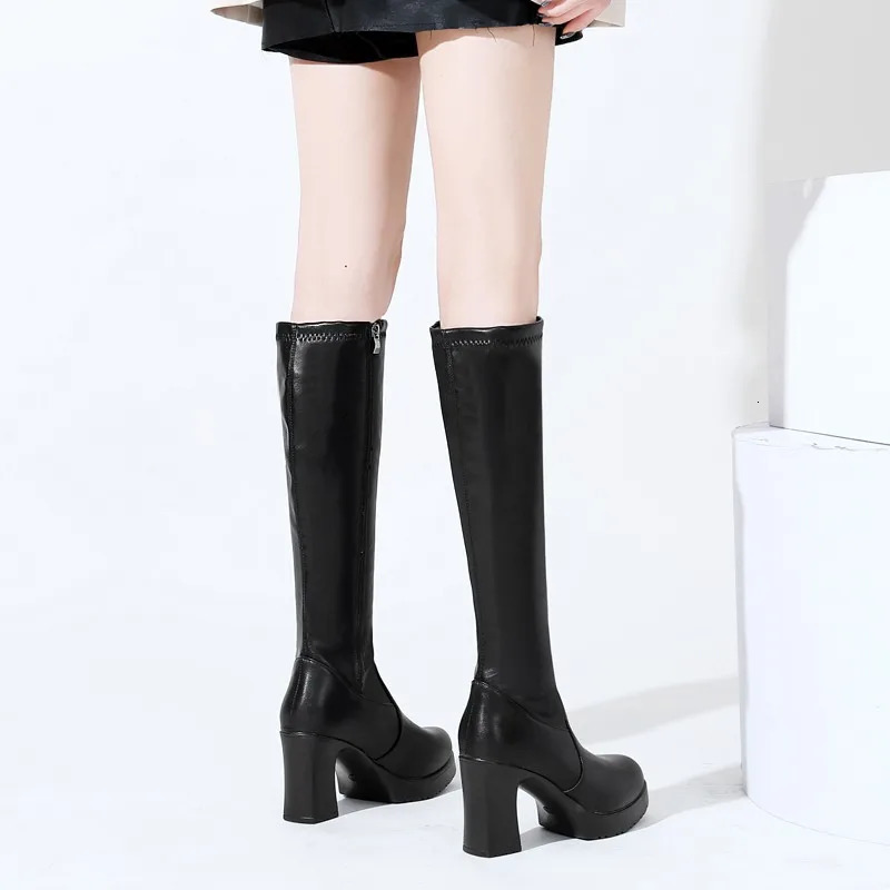 Womens shoes 2024 fashion Pointed toe thick heel womens knee high boots winter warm boots Zapatos De Mujer 241213