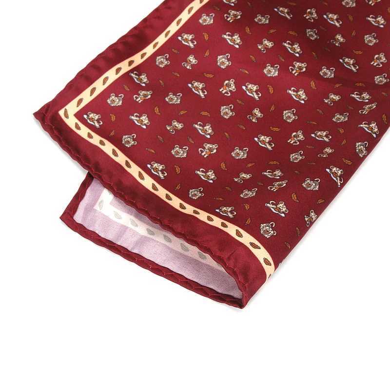 Mens Handle Head Retro Animal Printed Pocket Square Polyester Silk Soft Hanki Wedding Party Business Chest Towel Hanki W241213