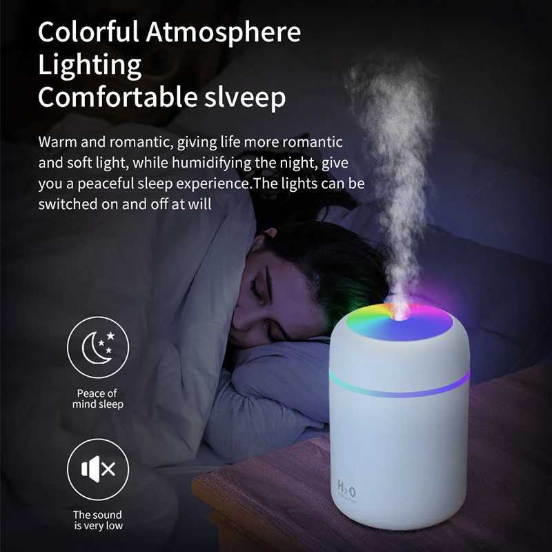 USB Cold Mist Spray Humidifier Portable 300 ml electric air humidifier Aromatic oil diffuser with colored night light for familyXJ241213