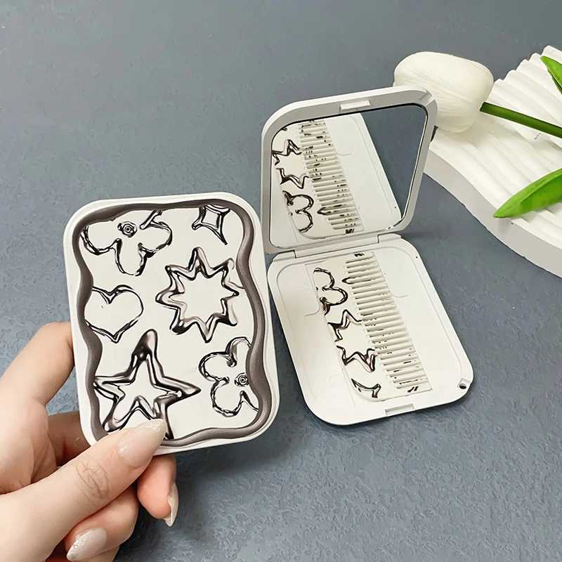 Cartoon Star Flip-Top Folding Makeup Mirror Portable Pocket Mirror Women Rectangle Cosmetic Make Up Mirror With CombXJ241213