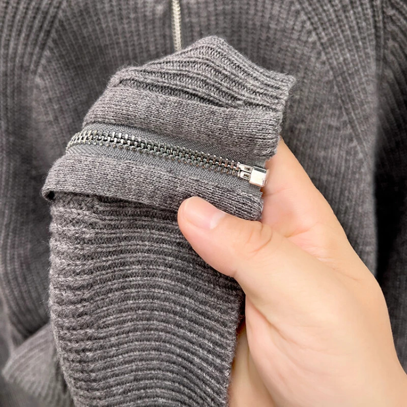 A semi turtleneck solid color mens cardigan with a zipper autumn and winter warm longsleeved sweater 241213