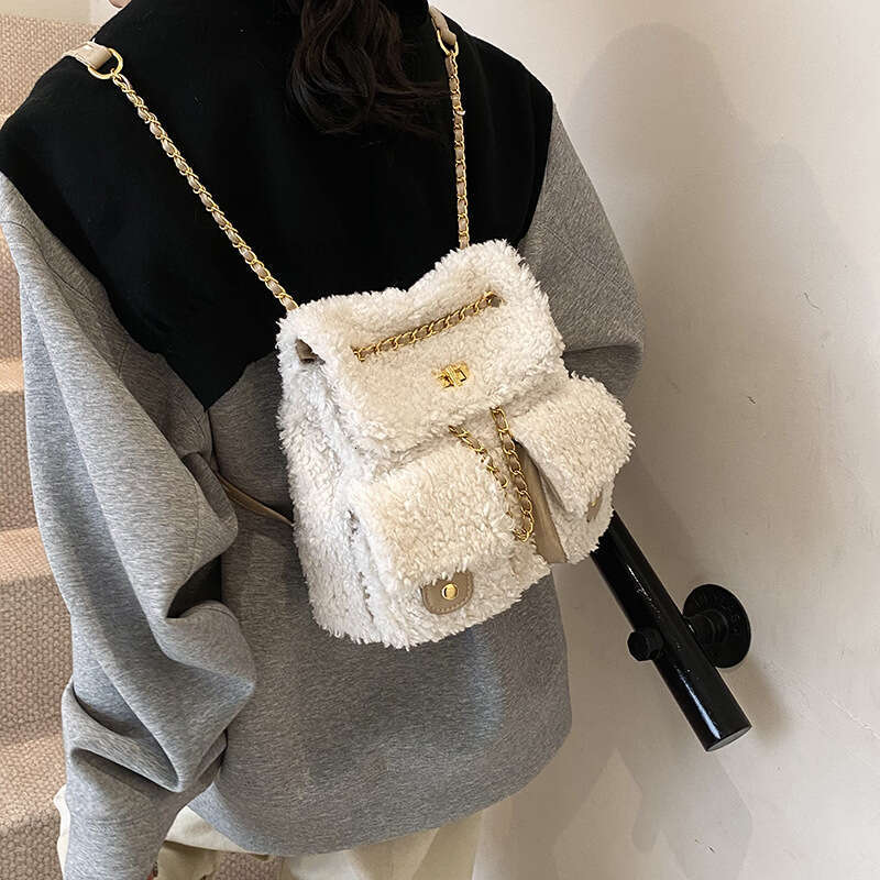 Lamb hair small fragrant style for women in spring 2025, new niche fashion commuting large capacity backpack trend