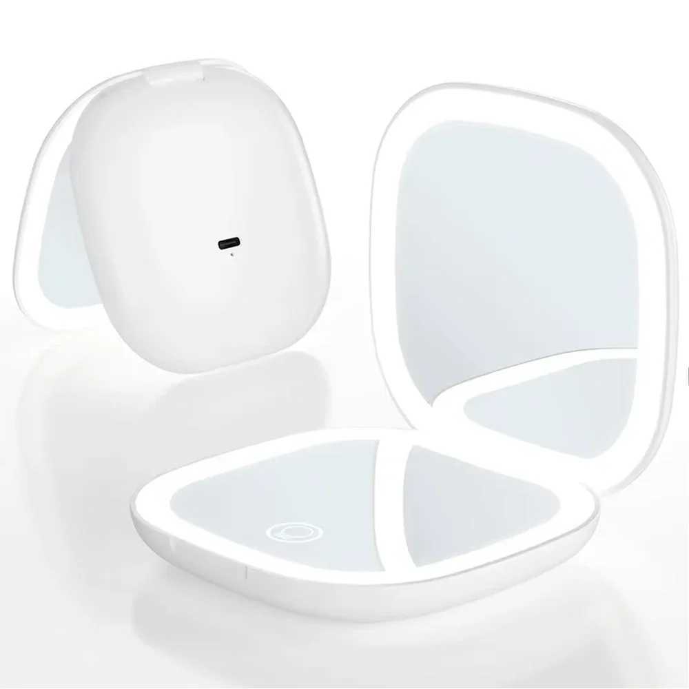 2 Face Sides Touch Compact Led 3 Colors Mini Foldable Cosmetic Charge Makeup Mirror With Light 5X Magnifying Compact HandheldXJ241213