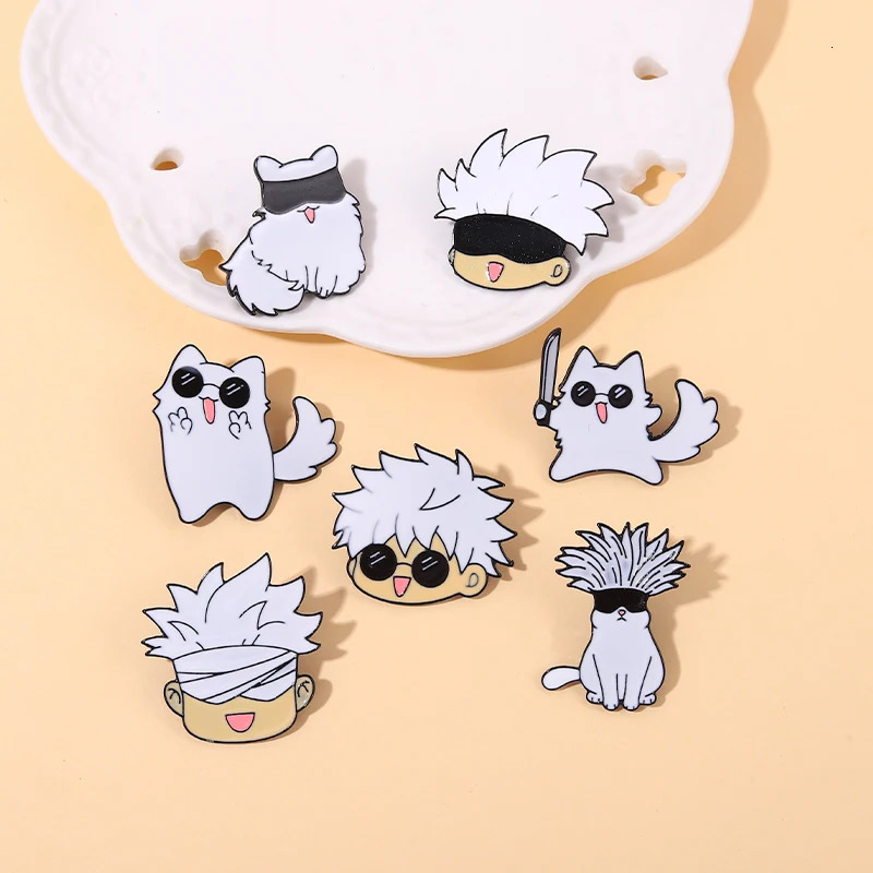 Enamel Pin Kawaii Anime Character Eye Mask Cute Manga Chest Badge Jujutsu Kaisen Backpack Accessories Gojo Satoru Cat 241210