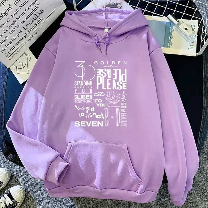 JungKook Golden Hoodie Harajuku Womens Stand Next to You Unisex Autumn Winter Retro Seven Pullover Sweatshirts Korea W241213