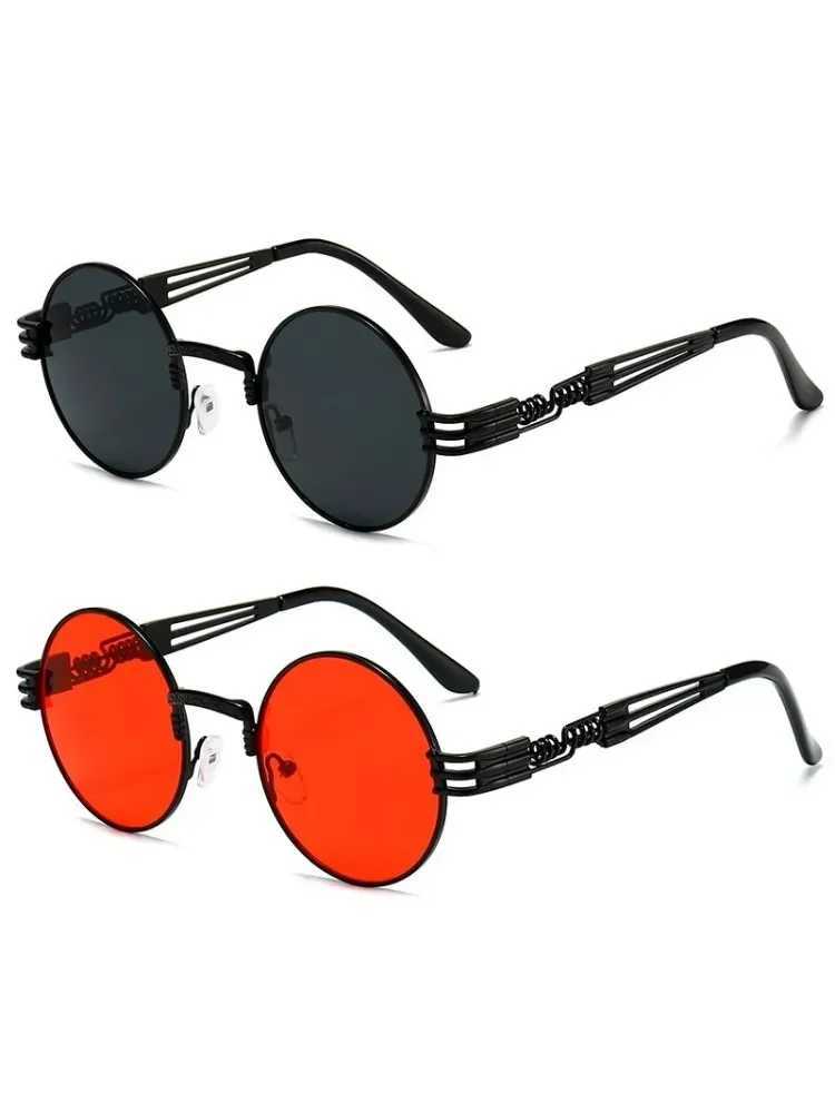 Gothic Red Steampunk Sunglasses Men Women Vintage Metal Round Sun Glasses Brand Designer Fashion Goggle Mirror Eyegalsses UV400X241213