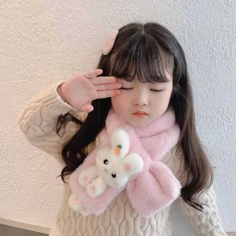 Scarves Wraps 1pcs Boys Girls Winter Scarfs Thick Plush Cros Childrens Scarf Baby Bib Cute Cartoon Rabbit Faux Fur Neck Protection Warm Shawl H2412137