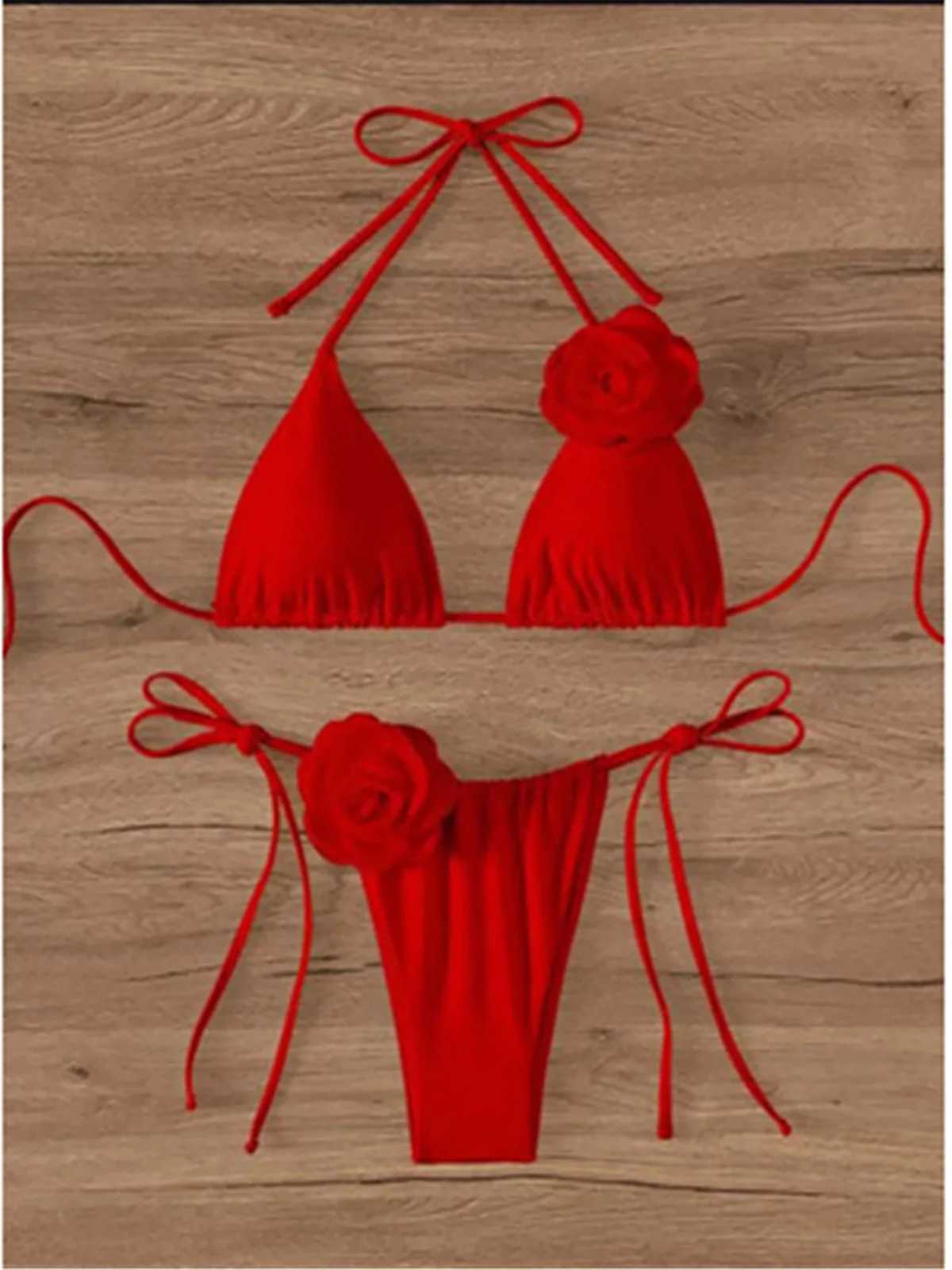 S - XL Sexy 3D Flowers Halter Strappy Bikini Women Swimwear Fa Swimsuit Two-pieces Bikini set Bather Bathing Suit Swim K5297XJ241212